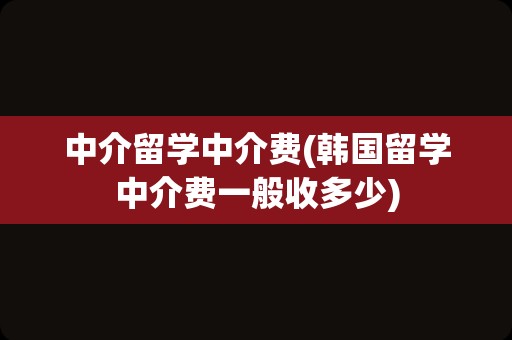 中介留学中介费(韩国留学中介费一般收多少)