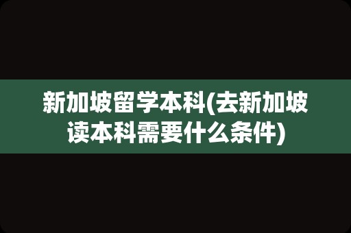 新加坡留学本科(去新加坡读本科需要什么条件)