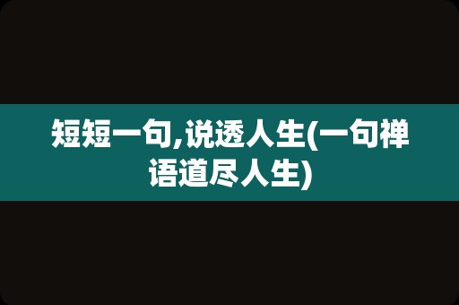 短短一句,说透人生(一句禅语道尽人生)