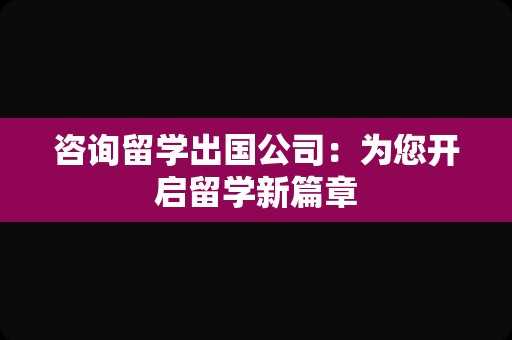 咨询留学出国公司：为您开启留学新篇章