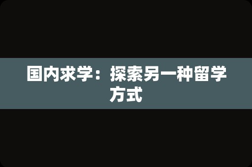 国内求学：探索另一种留学方式