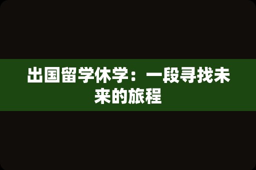 出国留学休学：一段寻找未来的旅程